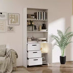 Bibliothèque à 6 niveaux avec porte et 3 tiroirs, étagère haute de 180 cm avec 3 étagères ouvertes, bibliothèque en bois avec armoire de rangement pour la maison ou le bureau