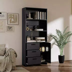 Bibliothèque à 6 niveaux avec porte et 3 tiroirs, étagère haute de 180 cm avec 3 étagères ouvertes, bibliothèque en bois avec armoire de rangement pour la maison ou le bureau