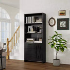 6-Tier Bookshelf with Door and 3 Drawers, 71 H Tall Bookcase with 3-Tier Open Shelves, Wooden Book Shelf w/Storage Cabinet for Home Office
