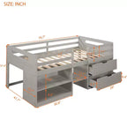 Lit mezzanine simple avec tiroirs de rangement, lit mezzanine bas en bois avec deux étagères pour enfants