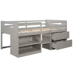 Lit mezzanine simple avec tiroirs de rangement, lit mezzanine bas en bois avec deux étagères pour enfants