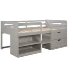 Lit mezzanine simple avec tiroirs de rangement, lit mezzanine bas en bois avec deux étagères pour enfants
