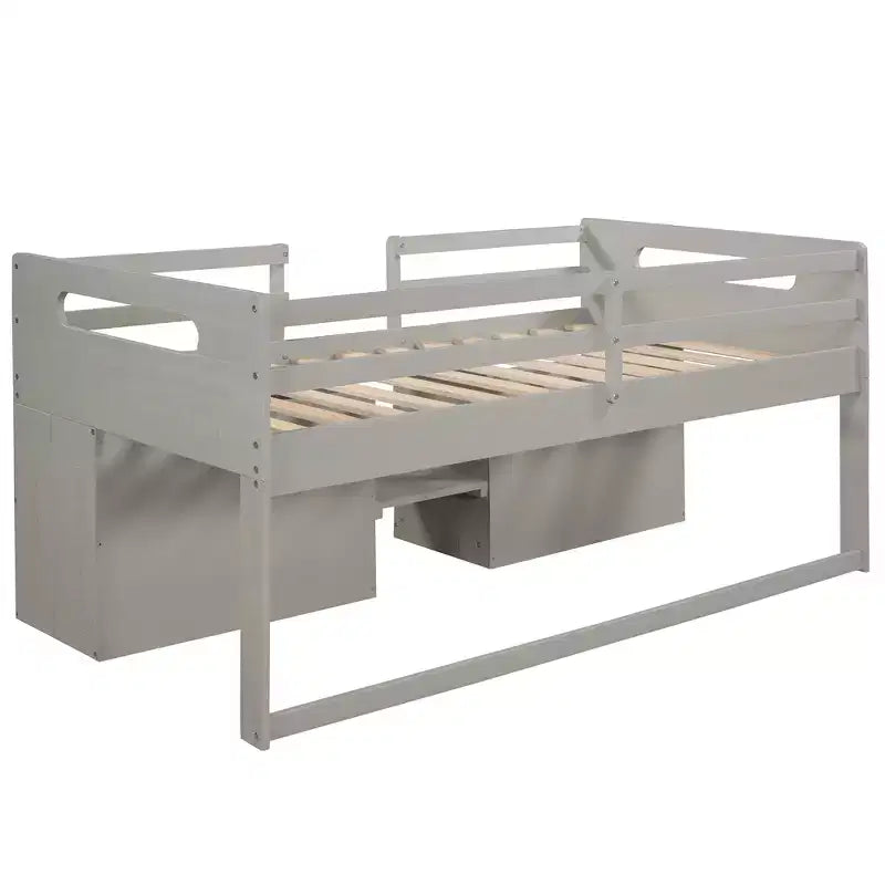 Lit mezzanine simple avec tiroirs de rangement, lit mezzanine bas en bois avec deux étagères pour enfants
