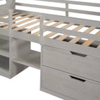 Lit mezzanine simple avec tiroirs de rangement, lit mezzanine bas en bois avec deux étagères pour enfants