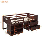 Lit mezzanine simple avec tiroirs de rangement, lit mezzanine bas en bois avec deux étagères pour enfants