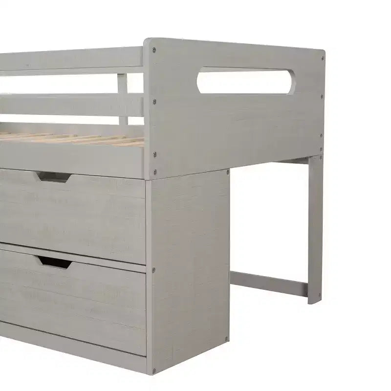 Lit mezzanine simple avec tiroirs de rangement, lit mezzanine bas en bois avec deux étagères pour enfants