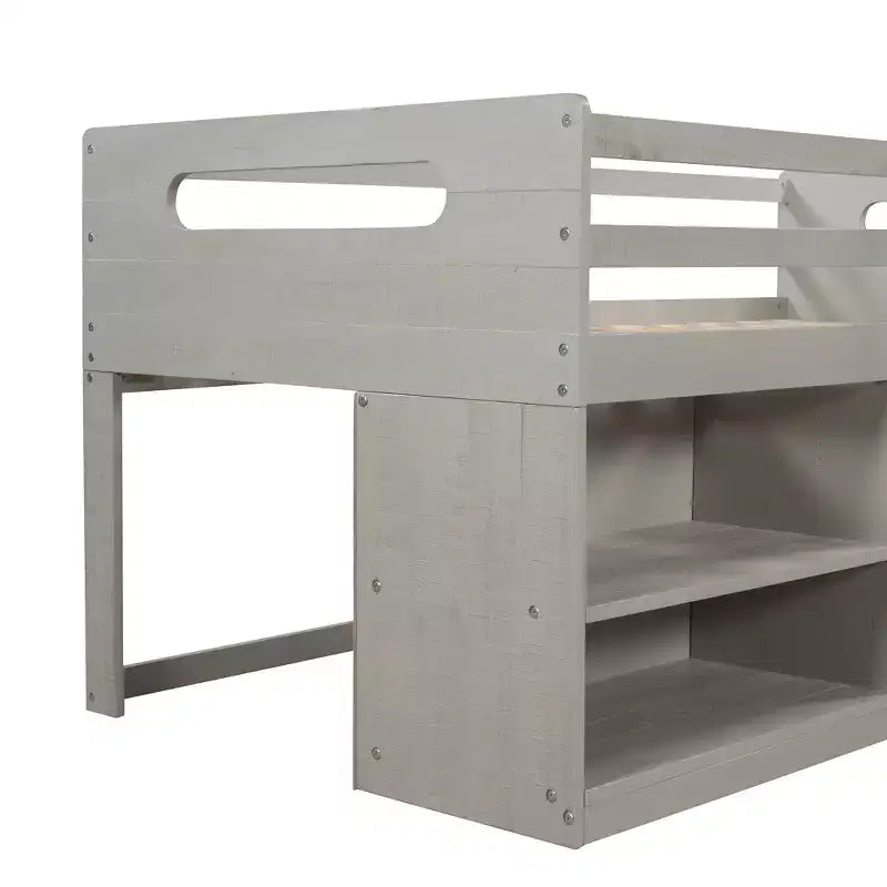 Lit mezzanine simple avec tiroirs de rangement, lit mezzanine bas en bois avec deux étagères pour enfants