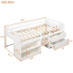 Lit mezzanine simple avec tiroirs de rangement, lit mezzanine bas en bois avec deux étagères pour enfants