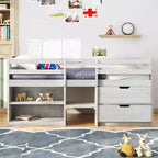 Lit mezzanine simple avec tiroirs de rangement, lit mezzanine bas en bois avec deux étagères pour enfants