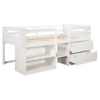 Lit mezzanine simple avec tiroirs de rangement, lit mezzanine bas en bois avec deux étagères pour enfants