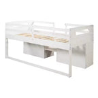 Lit mezzanine simple avec tiroirs de rangement, lit mezzanine bas en bois avec deux étagères pour enfants
