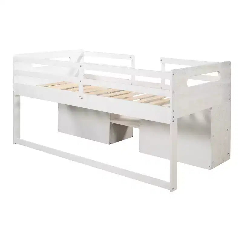 Lit mezzanine simple avec tiroirs de rangement, lit mezzanine bas en bois avec deux étagères pour enfants