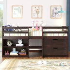 Lit mezzanine simple avec tiroirs de rangement, lit mezzanine bas en bois avec deux étagères pour enfants