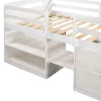 Lit mezzanine simple avec tiroirs de rangement, lit mezzanine bas en bois avec deux étagères pour enfants
