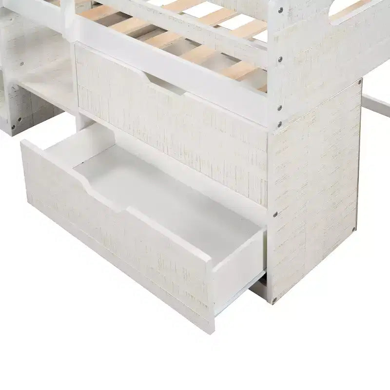 Lit mezzanine simple avec tiroirs de rangement, lit mezzanine bas en bois avec deux étagères pour enfants