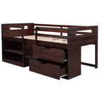 Lit mezzanine simple avec tiroirs de rangement, lit mezzanine bas en bois avec deux étagères pour enfants