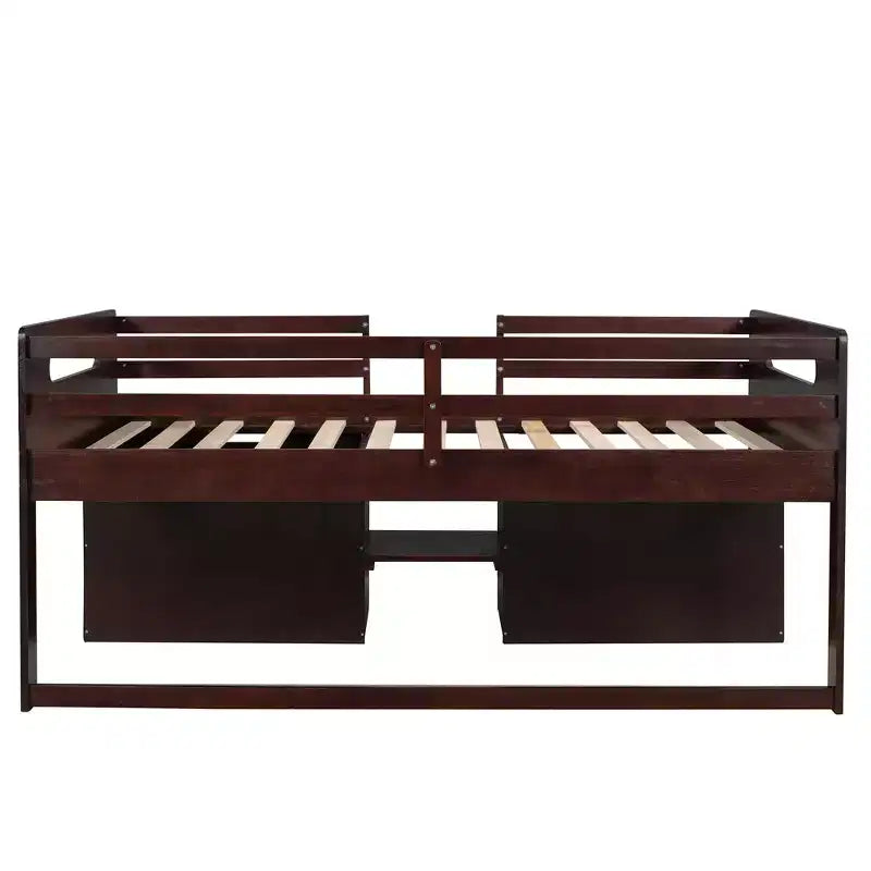 Lit mezzanine simple avec tiroirs de rangement, lit mezzanine bas en bois avec deux étagères pour enfants