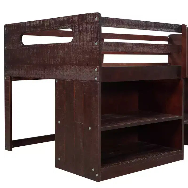 Lit mezzanine simple avec tiroirs de rangement, lit mezzanine bas en bois avec deux étagères pour enfants