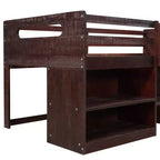 Lit mezzanine simple avec tiroirs de rangement, lit mezzanine bas en bois avec deux étagères pour enfants