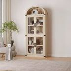 Grand meuble de garde-manger de cuisine arqué de 71", Armoire de rangement autonome, Vitrine en bois à 5 niveaux, Bibliothèque polyvalente, Porte en verre noir