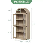 Grand meuble de garde-manger de cuisine arqué de 71", Armoire de rangement autonome, Vitrine en bois à 5 niveaux, Bibliothèque polyvalente, Porte en verre noir