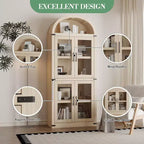 Grand meuble de garde-manger de cuisine arqué de 71", Armoire de rangement autonome, Vitrine en bois à 5 niveaux, Bibliothèque polyvalente, Porte en verre noir