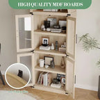 Grand meuble de garde-manger de cuisine arqué de 71", Armoire de rangement autonome, Vitrine en bois à 5 niveaux, Bibliothèque polyvalente, Porte en verre noir