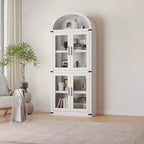 Grand meuble de garde-manger de cuisine arqué de 71", Armoire de rangement autonome, Vitrine en bois à 5 niveaux, Bibliothèque polyvalente, Porte en verre noir