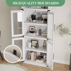 Grand meuble de garde-manger de cuisine arqué de 71", Armoire de rangement autonome, Vitrine en bois à 5 niveaux, Bibliothèque polyvalente, Porte en verre noir