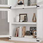 Grand meuble de garde-manger de cuisine arqué de 71", Armoire de rangement autonome, Vitrine en bois à 5 niveaux, Bibliothèque polyvalente, Porte en verre noir