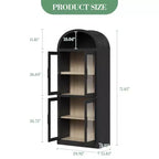 Grand meuble de garde-manger de cuisine arqué de 71", Armoire de rangement autonome, Vitrine en bois à 5 niveaux, Bibliothèque polyvalente, Porte en verre noir