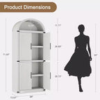 Grand meuble de garde-manger de cuisine arqué de 71", Armoire de rangement autonome, Vitrine en bois à 5 niveaux, Bibliothèque polyvalente, Porte en verre noir