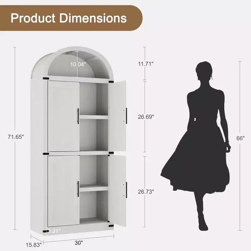 Grand meuble de garde-manger de cuisine arqué de 71", Armoire de rangement autonome, Vitrine en bois à 5 niveaux, Bibliothèque polyvalente, Porte en verre noir