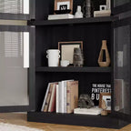 Grand meuble de garde-manger de cuisine arqué de 71", Armoire de rangement autonome, Vitrine en bois à 5 niveaux, Bibliothèque polyvalente, Porte en verre noir