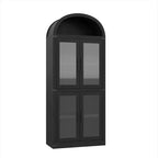 Grand meuble de garde-manger de cuisine arqué de 71", Armoire de rangement autonome, Vitrine en bois à 5 niveaux, Bibliothèque polyvalente, Porte en verre noir