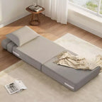 Chaise longue de sol 2-en-1 pliable avec coussin décoratif, chaise de couchage avec fonction lit