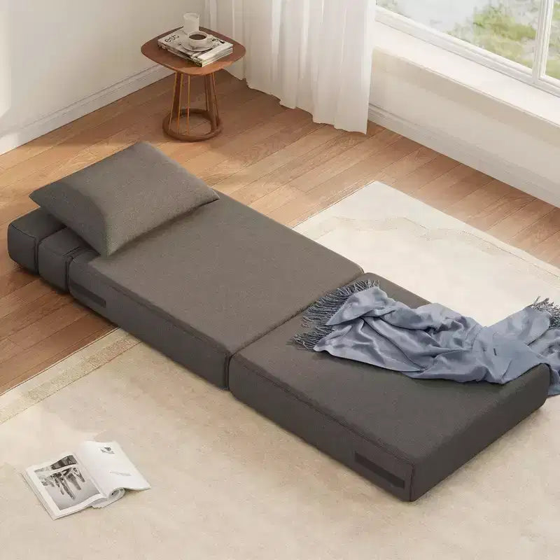 Chaise longue de sol 2-en-1 pliable avec coussin décoratif, chaise de couchage avec fonction lit