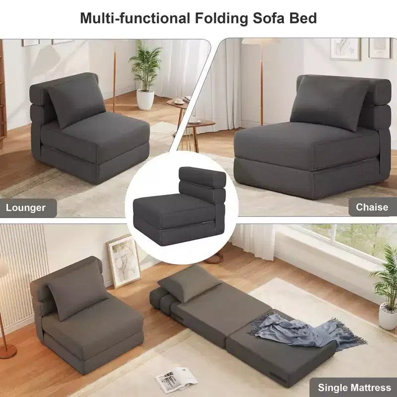 Chaise longue de sol 2-en-1 pliable avec coussin décoratif, chaise de couchage avec fonction lit