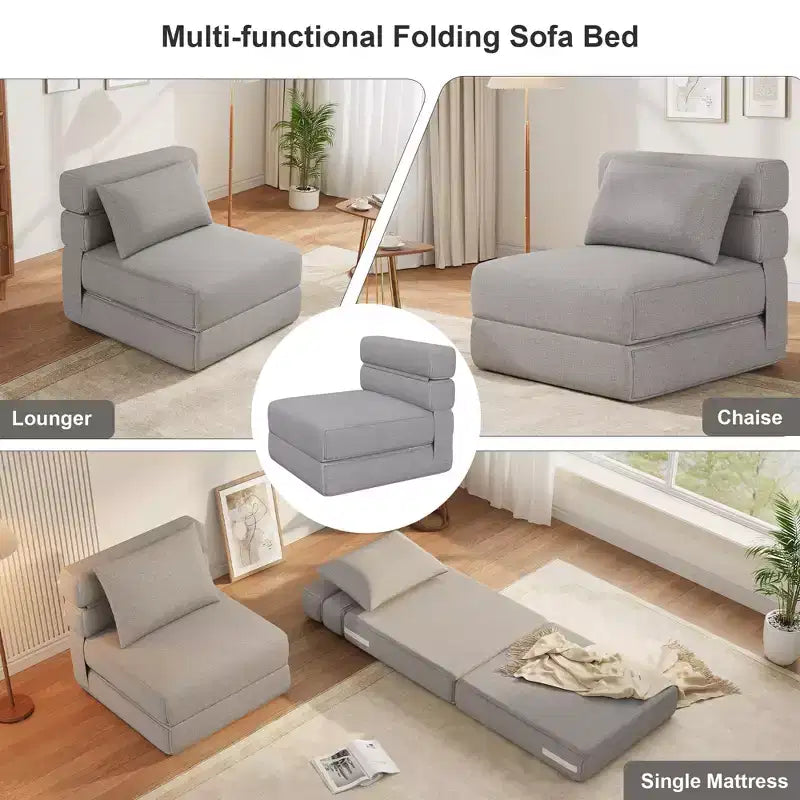 Chaise longue de sol 2-en-1 pliable avec coussin décoratif, chaise de couchage avec fonction lit