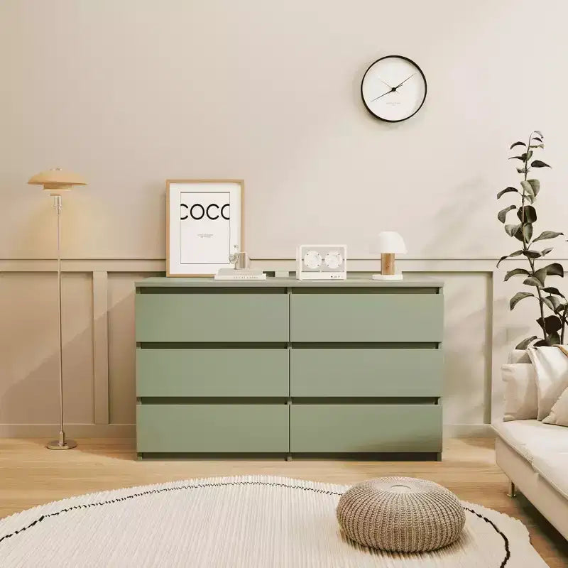 MAYEERTY Green Large 6 Drawers Chest of Drawer Dressers Table with Golden Handle
