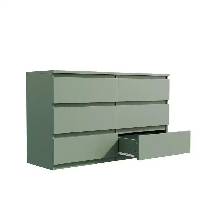 Commode verte grand format à 6 tiroirs avec poignées dorées