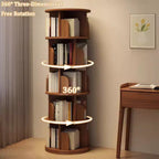 Étagère rotative à 5 niveaux à 360°, Tour tournante ronde couleur noyer, Base épaissie anti-oscillation, Étagères ouvertes à accès facile, Gain de place pour les petits coins