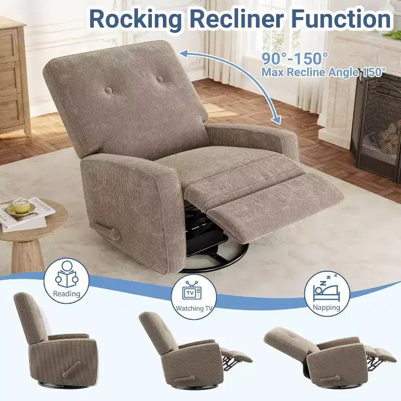 Fauteuil inclinable de chambre d'enfant, fauteuil à bascule pivotant à 360°, avec dossier et repose-pieds réglables, pour salons, chambres à coucher