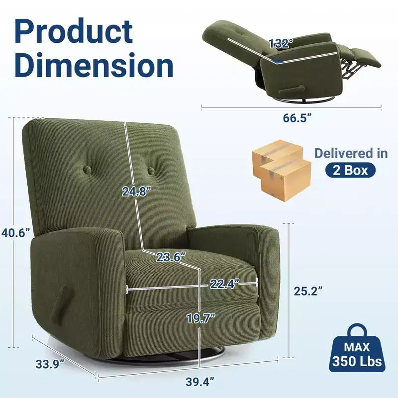Fauteuil inclinable de chambre d'enfant, fauteuil à bascule pivotant à 360°, avec dossier et repose-pieds réglables, pour salons, chambres à coucher