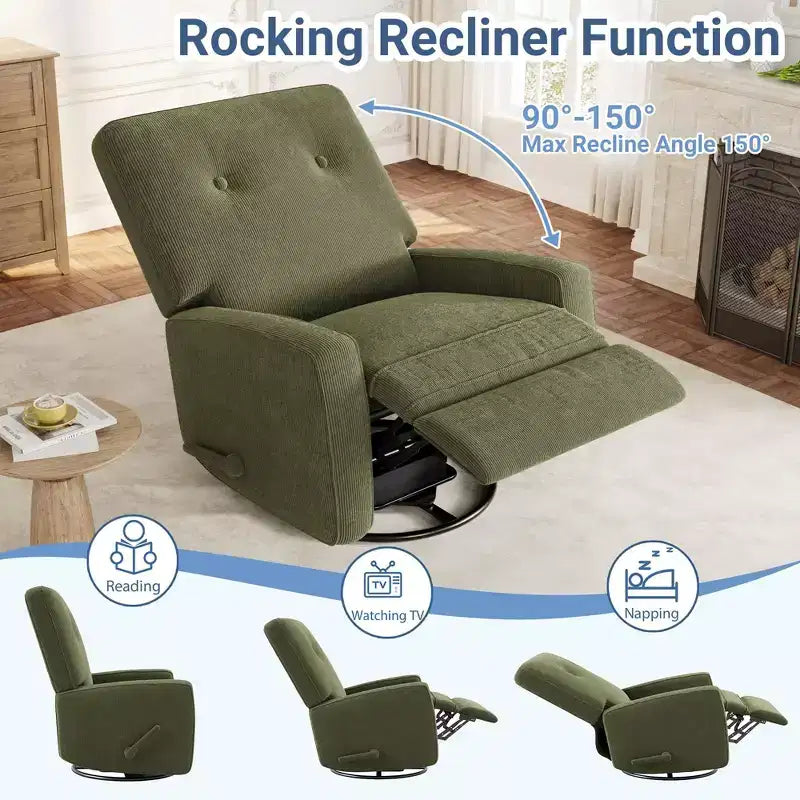 Fauteuil inclinable de chambre d'enfant, fauteuil à bascule pivotant à 360°, avec dossier et repose-pieds réglables, pour salons, chambres à coucher