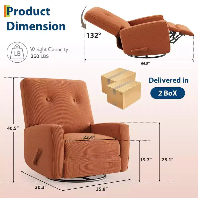 Fauteuil inclinable de chambre d'enfant, fauteuil à bascule pivotant à 360°, avec dossier et repose-pieds réglables, pour salons, chambres à coucher