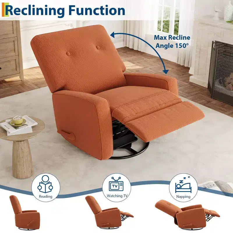 Fauteuil inclinable de chambre d'enfant, fauteuil à bascule pivotant à 360°, avec dossier et repose-pieds réglables, pour salons, chambres à coucher