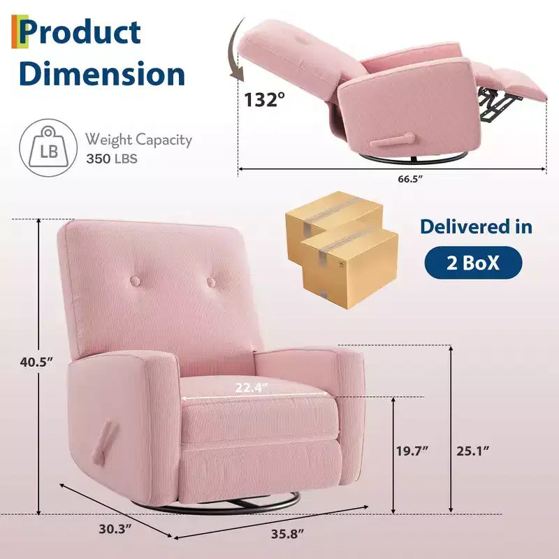 Fauteuil inclinable de chambre d'enfant, fauteuil à bascule pivotant à 360°, avec dossier et repose-pieds réglables, pour salons, chambres à coucher