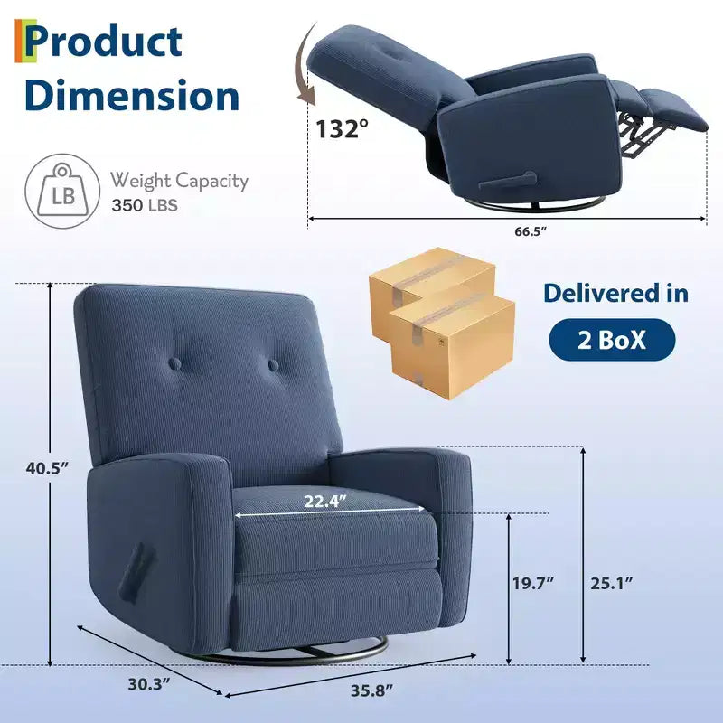 Fauteuil inclinable de chambre d'enfant, fauteuil à bascule pivotant à 360°, avec dossier et repose-pieds réglables, pour salons, chambres à coucher