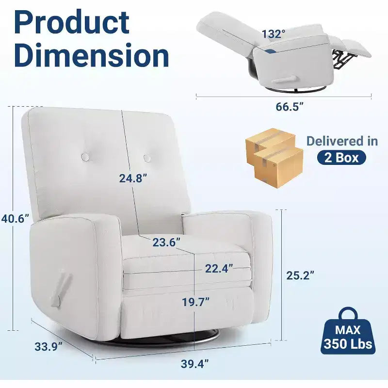 Fauteuil inclinable de chambre d'enfant, fauteuil à bascule pivotant à 360°, avec dossier et repose-pieds réglables, pour salons, chambres à coucher